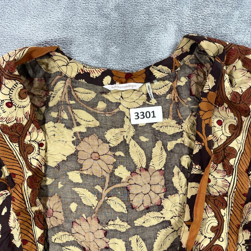 Soft Surroundings Kimono Women L Brown Floral Rayon Open Front Cardigan 29124 - Picture 1 of 9